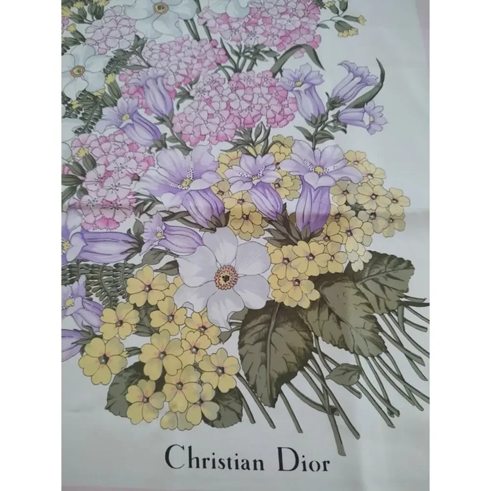 Dior vintage 70s 80s silk scarf floral blooms made in Italy EUC